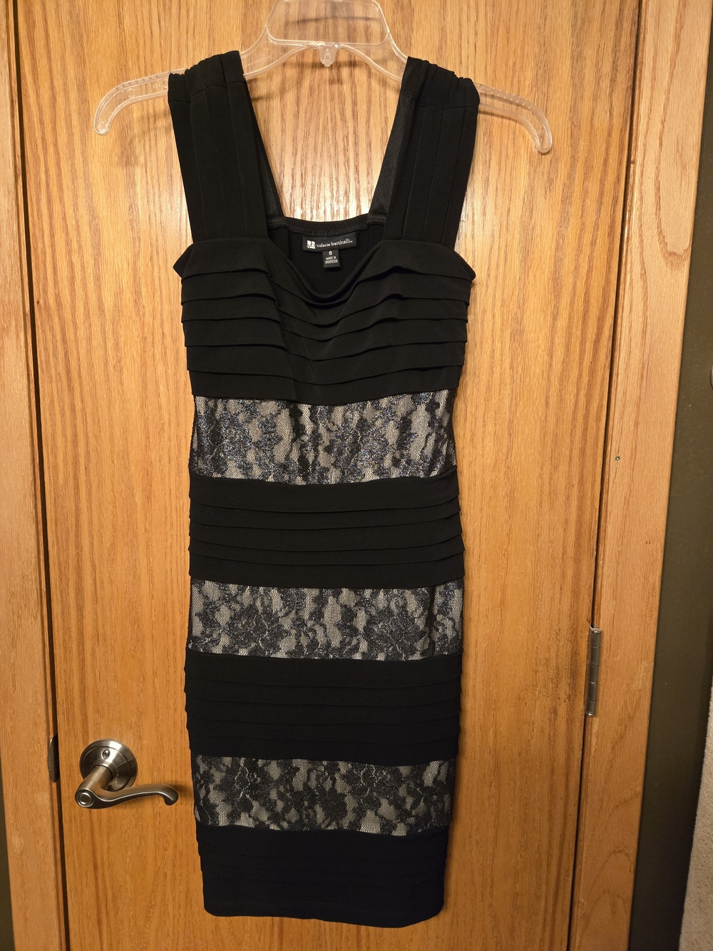 Valerie Bertinelli Black Lace-Panel Mini Dress